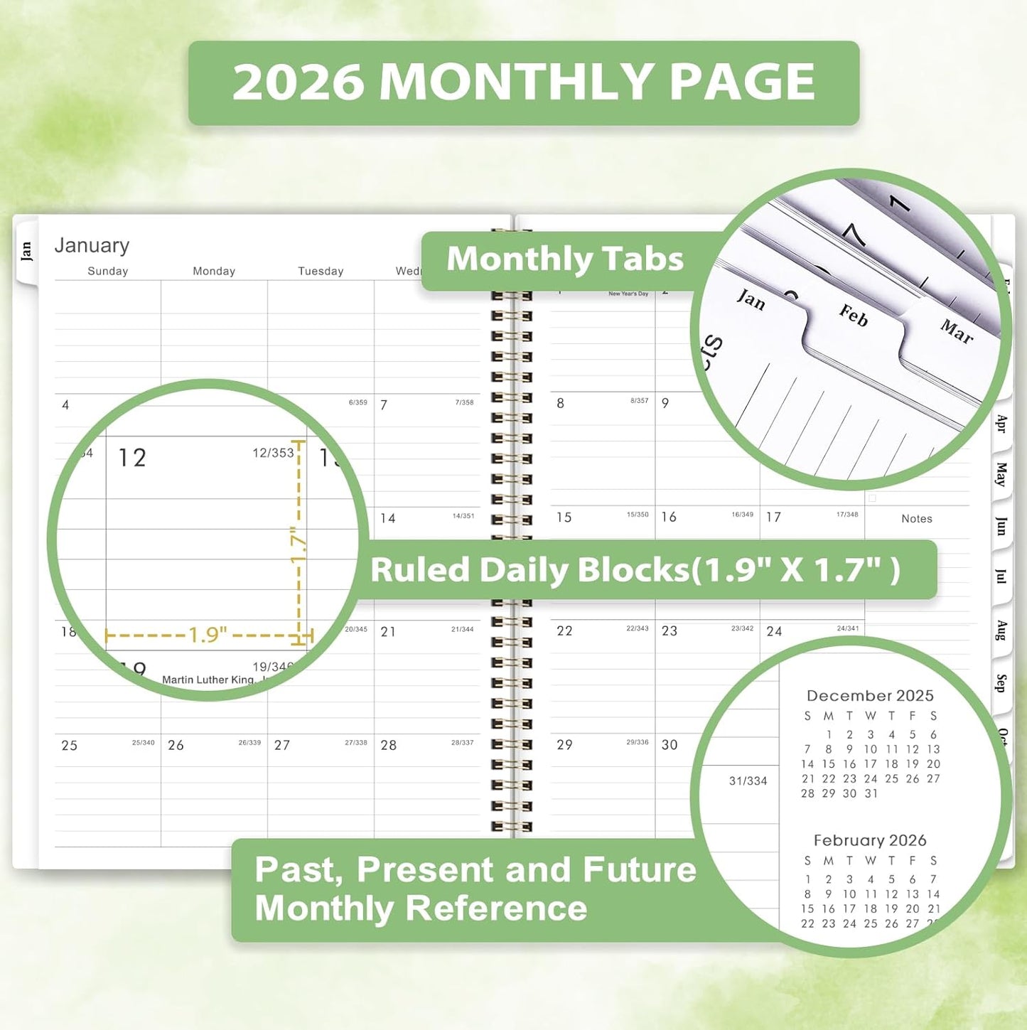 2026 Planner - Planner 2026 Weekly and Monthly with Tabs, 9’’ × 11’’, Jan 2026 - Dec 2026, Hardcover, 12 Monthly Tabs, Premium Paper, Twin-wire Binding, Inner Pocket