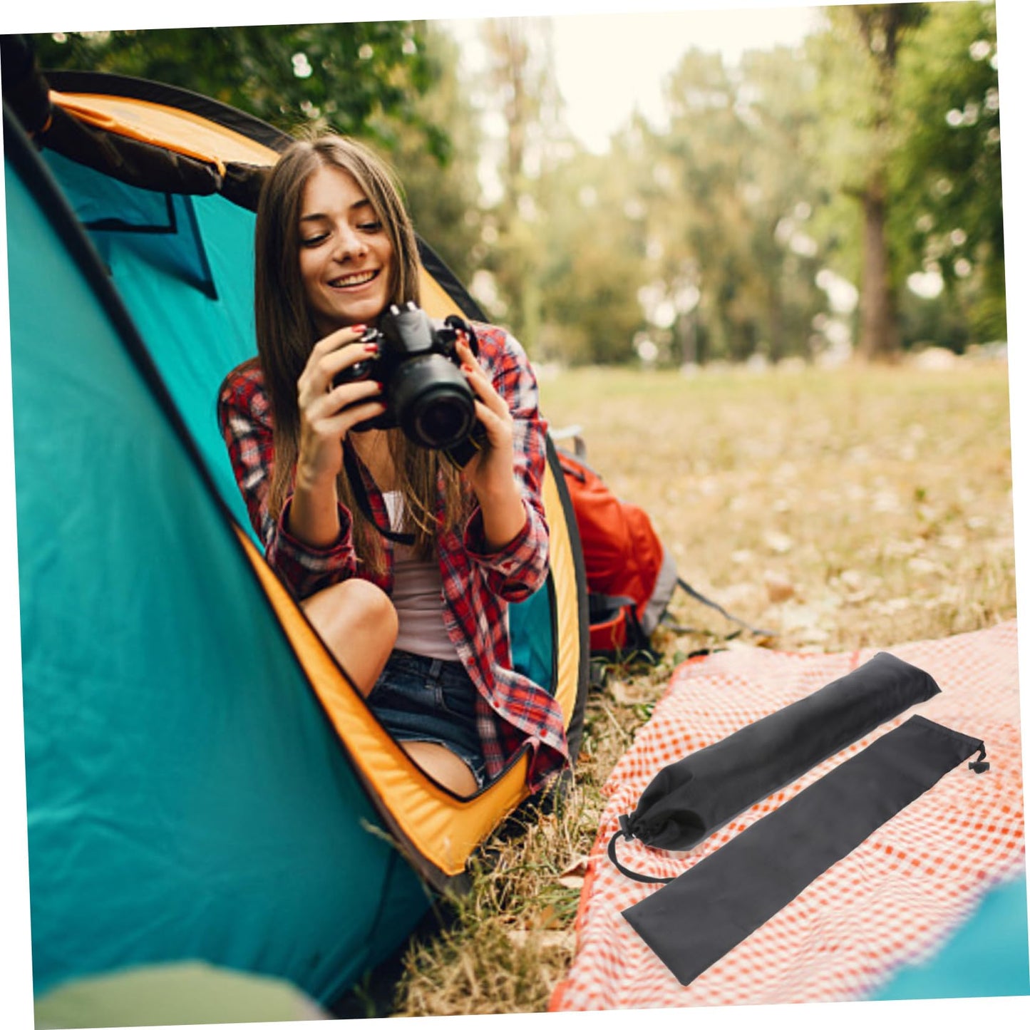 4Pcs Tent Pole Bag Walking Stick Bag Hiking Poles Bag Pole Carry Case Tarp Pole Bag Fishing Rod Bag Alpenstock Buckle Storage Bag