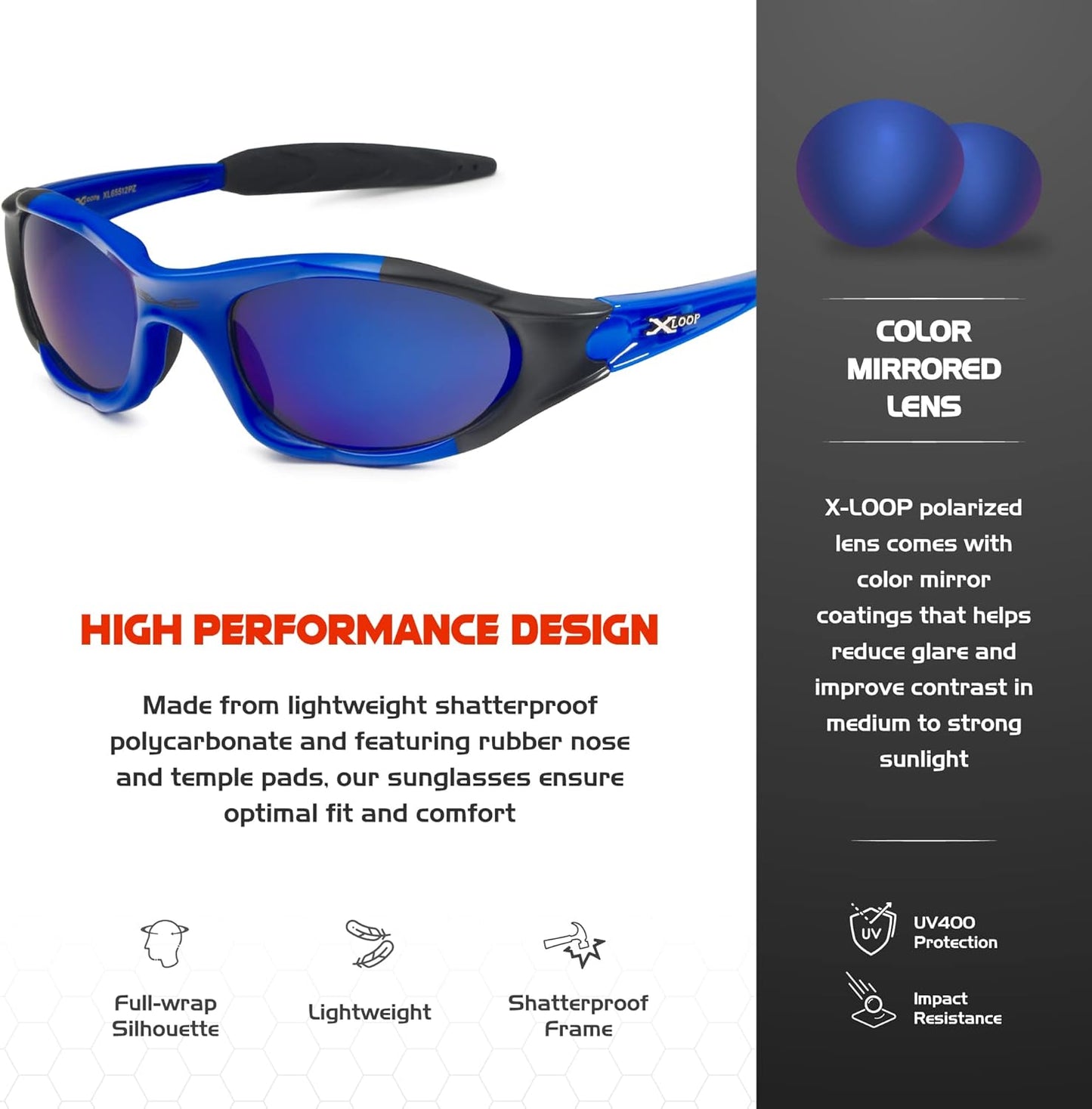Polarized Youth Sports Sunglasses for Boys & Teens (Ages 8-16) - UV400 Baseball Wraparound