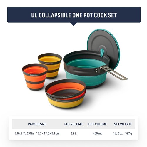 Sea to Summit Frontier Ultralight Collapsible One Pot Cook Set, 2-Person (1 Pot, 2 Bowls, 2 Cups)