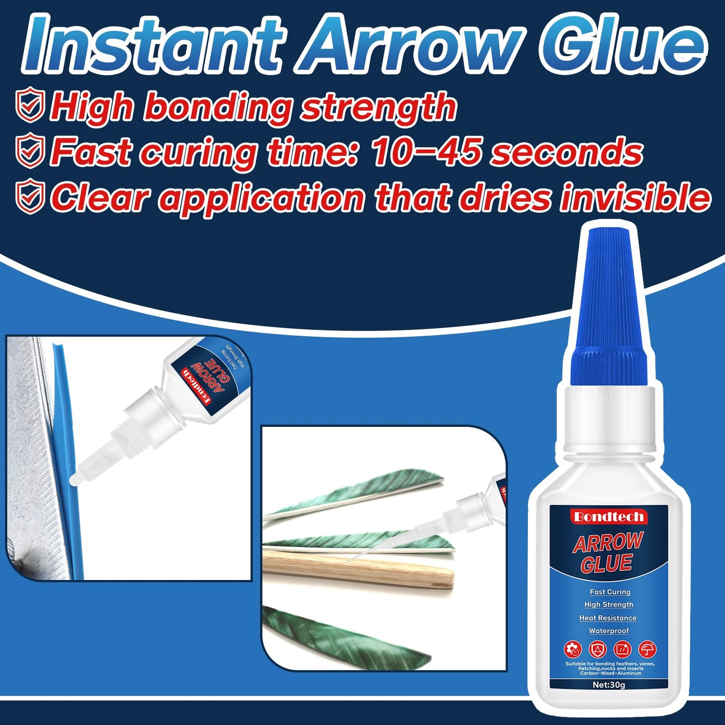 Arrow Glue 30 g, Fletching Glue, Instant & Clear Adhesive for Carbon Arrows, Fletching Vanes, Feathers and Inserts, Great for Aluminium, Carbon and Wood Shafts