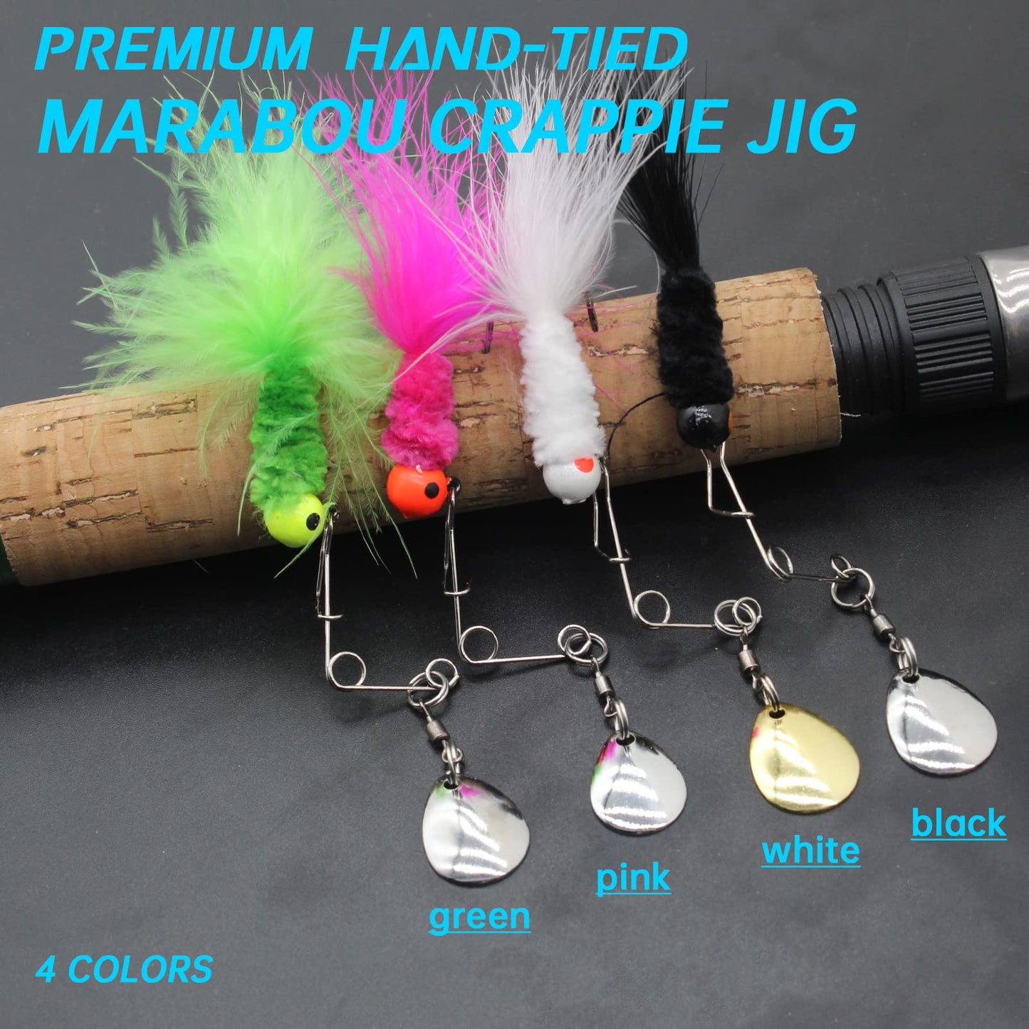 FishingPepo 20 Pcs Fishing Jig Marabou 1/8oz Feather Crappie Jig Heads with Spinner Blades Baits jiging Lures Lead Head Fishing Jig Hooks for Walleye Bass Fishing Accessories