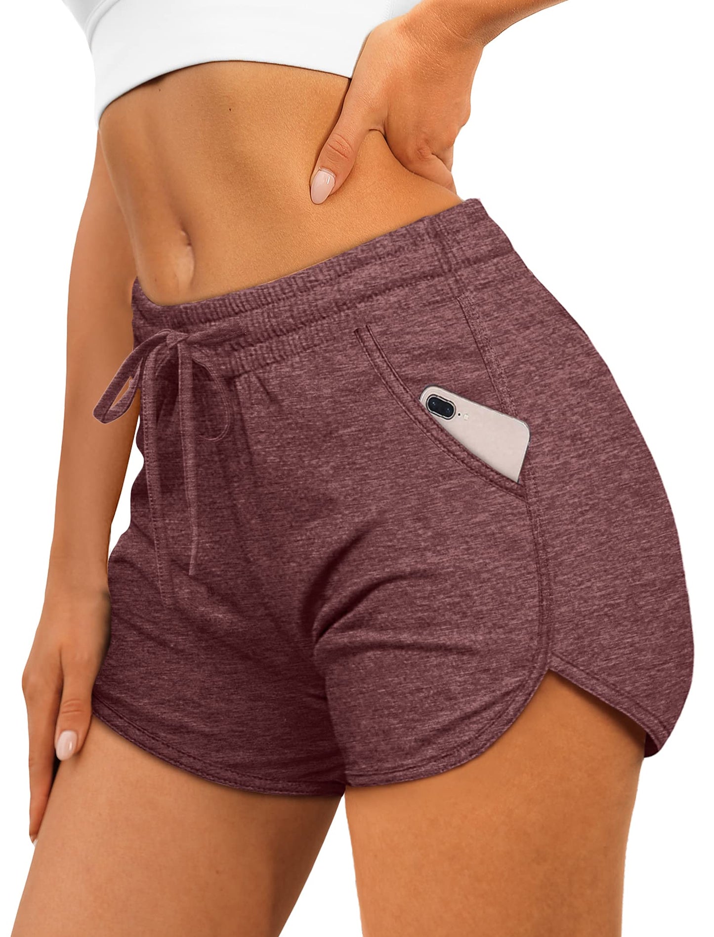 Aloodor Shorts Women Casual Summer Running Workout Shorts Burgundy XXL