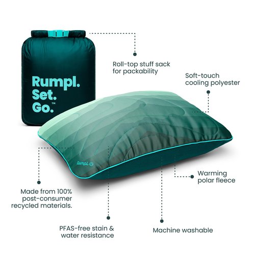 Rumpl The Adjustable Camp Pillow - Full Size Packable Outdoor and Travel Pillow, Two-Sided Temperature Control, 22" x 15", Cascade Fade