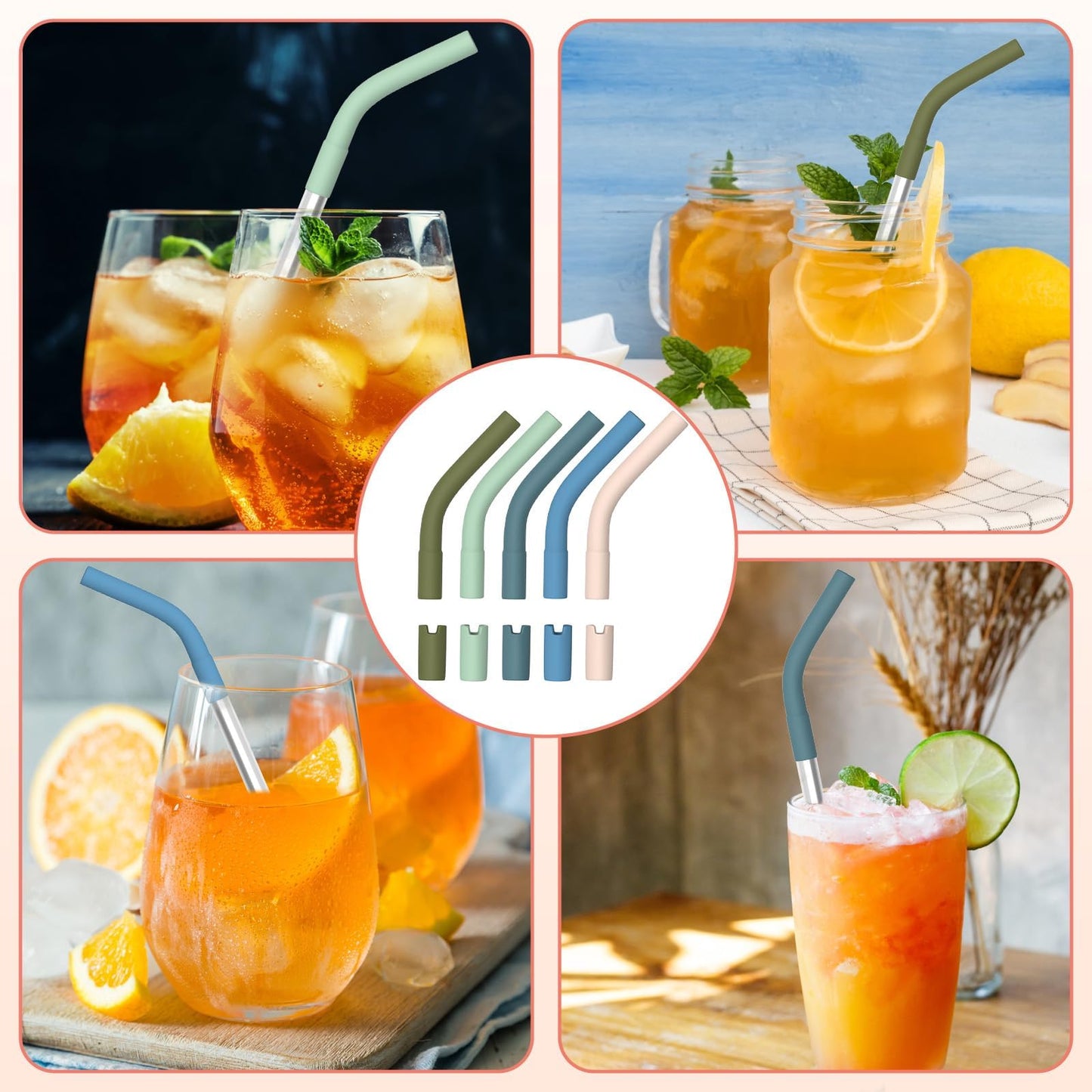 5PCS Bright Color Silicone Metal Strawing Tips, Rubber Straw Tips/Reusable Rubber Straw Sleeve for 8-10mm Diameter Straws, Siliconeing Straws Extenders for Metal Strawings, Silicone Extender Tipings