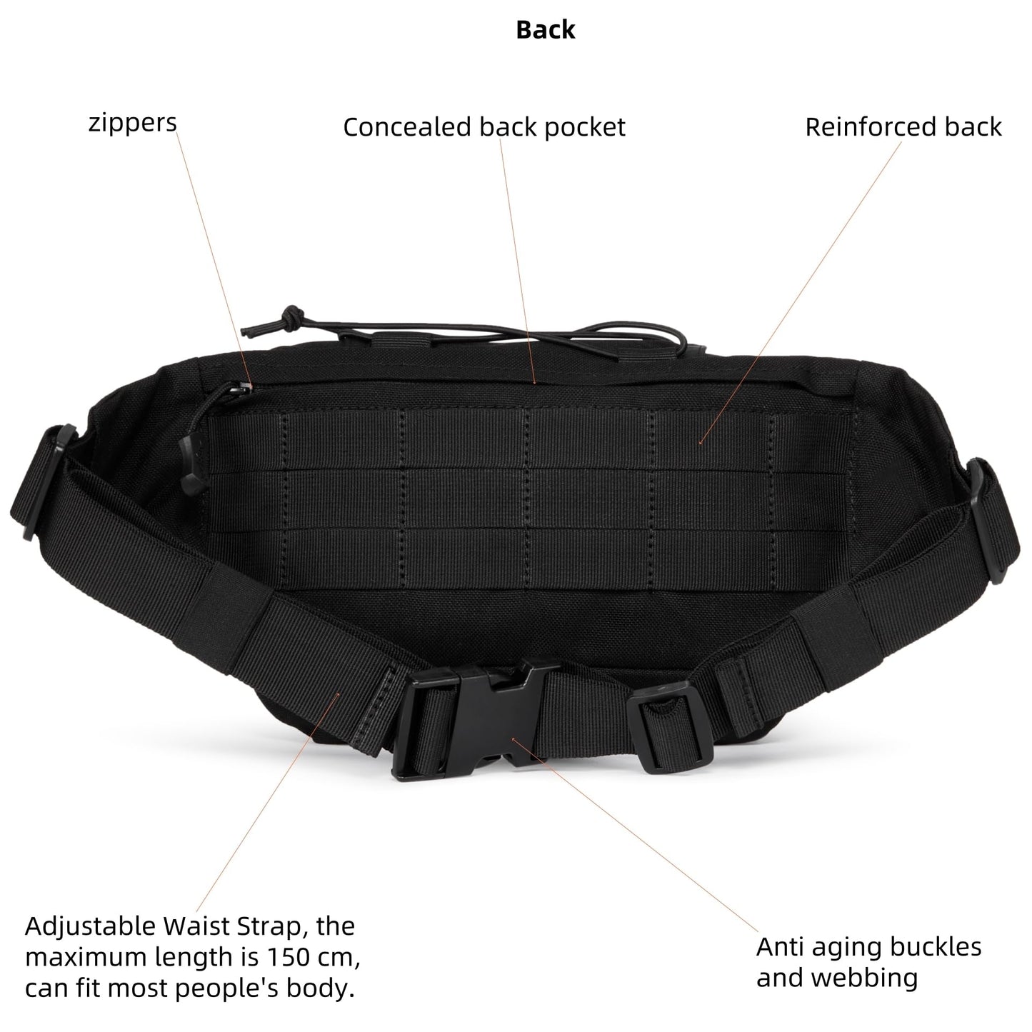 AMHEH 3.5L Military Tactical Fanny Pack | Molle, Quick Access, EDC, Hiking, Travel, Fit Most Men's Waist (Black)
