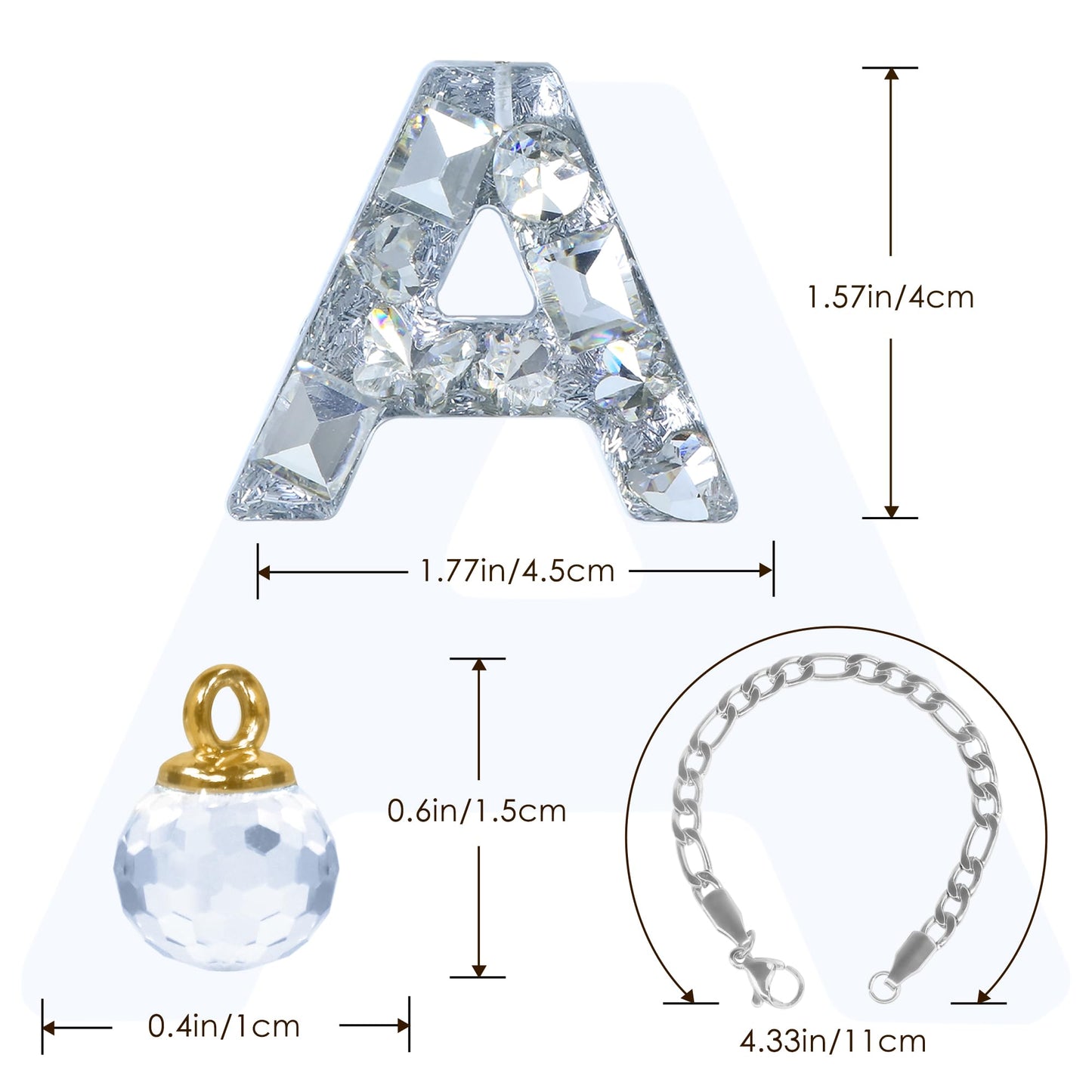 Vmini Tumbler Accessories for Stanley Cup with Handle, Glitter Letter Charms for Stanley 40 oz 30 oz & HydroJug 40 oz Tumbler, Cute Bling Initial Letter Charm Decor for Stanley Cup Accessories (A)