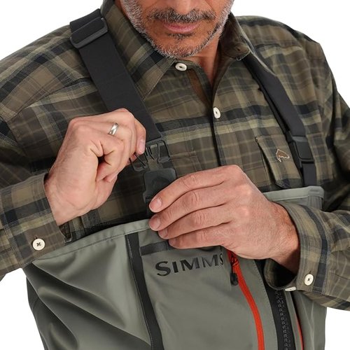 Simms Freestone Z Mens Fishing Waders, Waterproof Chest Stockingfoot Waders w/Gravel Guards, Front Zipper, 4-Layer Breathable, Hunting and Fly Fishing Waders, Smoke, Large 9-11 Foot