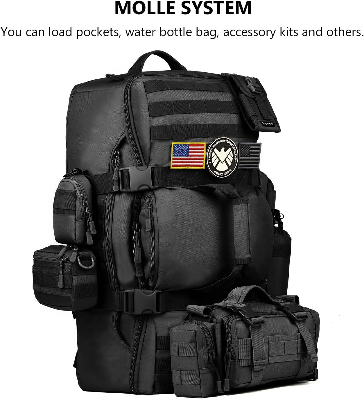 ArcEnCiel60L Outdoor Tactical Duffel Backpack Military Waterproof Suitcase Sport Luggage Hiking Camping Bag（Rain Cover+Patch）