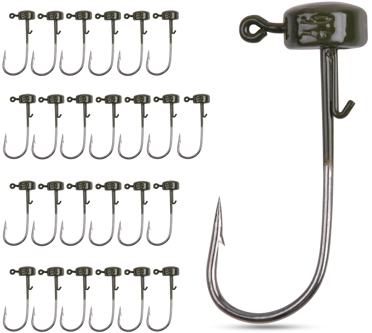 AGOOL Ned Rig Jig Heads Hook-25pcs Finesse Mushroom Shroom Jig Hooks for Soft Lures (1/10oz-25pcs, Green)