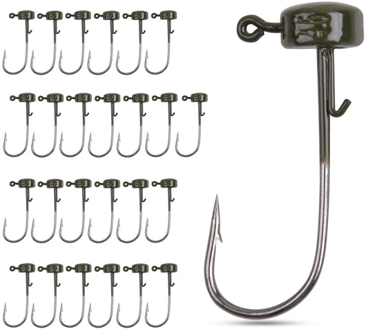 AGOOL Ned Rig Jig Heads Hook-25pcs Finesse Mushroom Shroom Jig Hooks for Soft Lures (1/10oz-25pcs, Green)