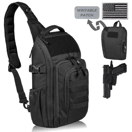 DBTAC Tactical Personal Defense EDC Bags & Packs | 10L Military Shoulder Backpack with Sling for Concealed Carry, Range, Travel, Hiking, Outdoor Sports (Black)