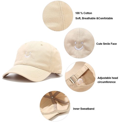 Umeepar Smile Face Baseball Cap for Women Men Adjustable Low Profile Unstructured Cotton Dad Hat (US, Alpha, One Size, Hot Pink)
