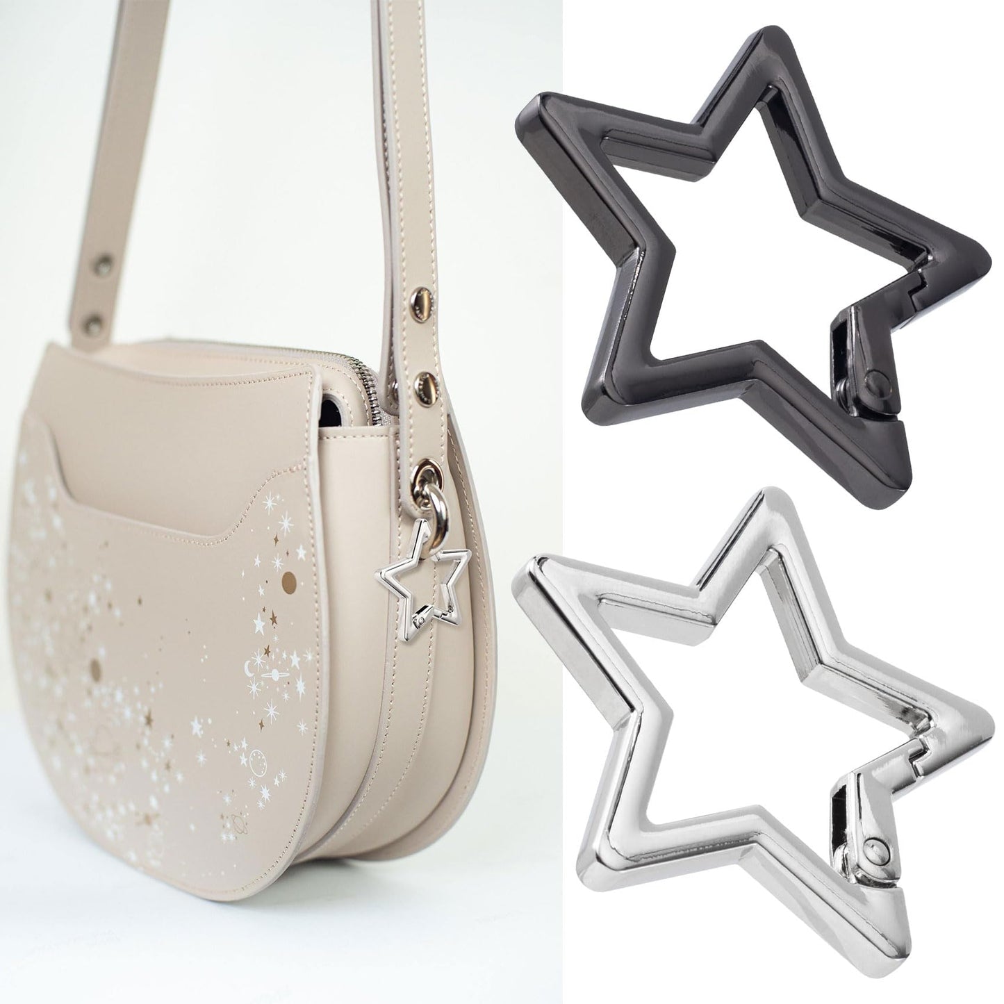 Isslly 4 PCS Star Carabiner, Zinc Alloy Heavy Duty Star Shaped Keychain Clip with 2 Sizes and 2 Colors, Carabiner Clip for Camping, Hiking, Fishing - Silver, Black