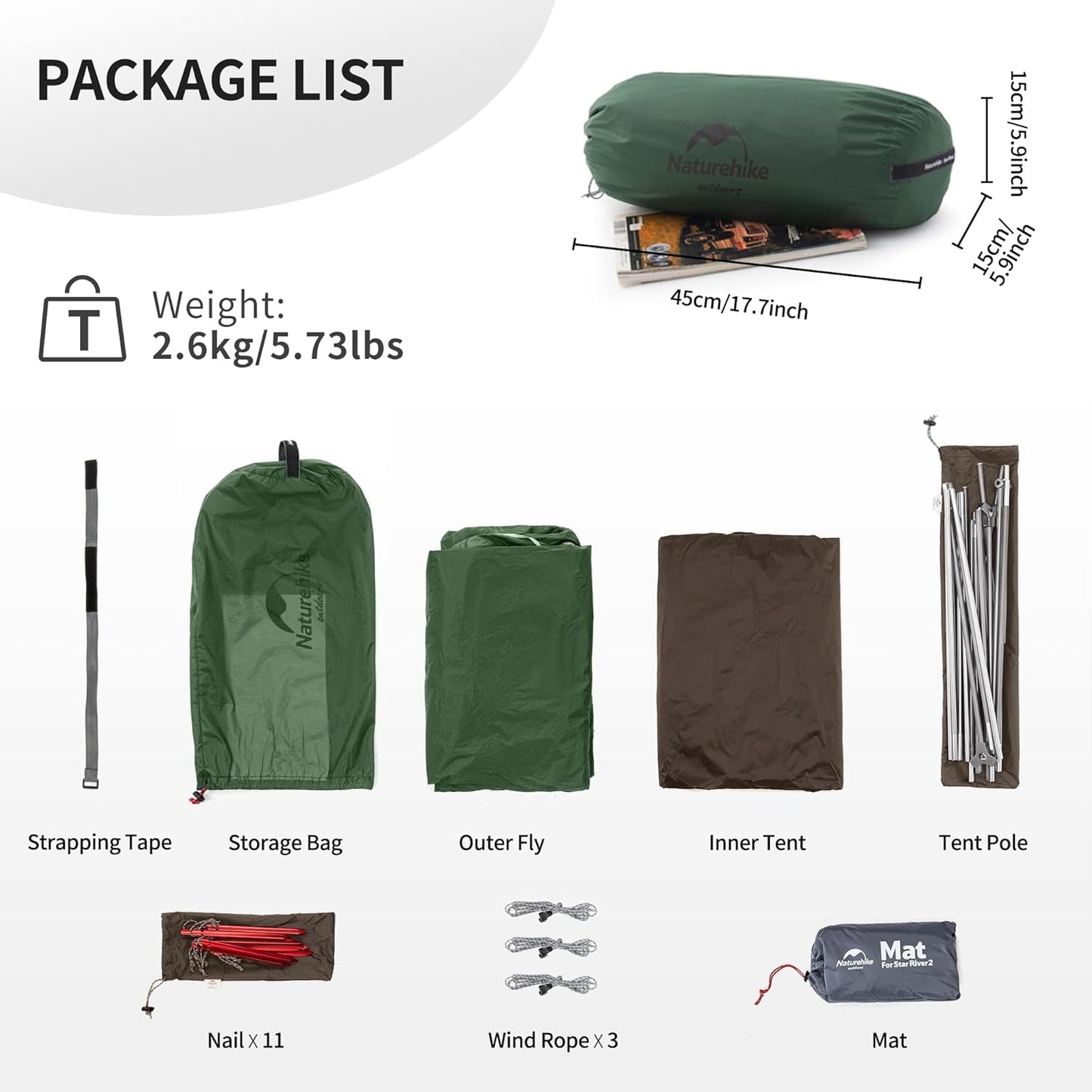Naturehike Star River 2 Person Backpacking Tent, Lightweight Waterproof 2 Person Camping Tent, Double Layer Two Person Tents for Camping, Hiking, Cycling