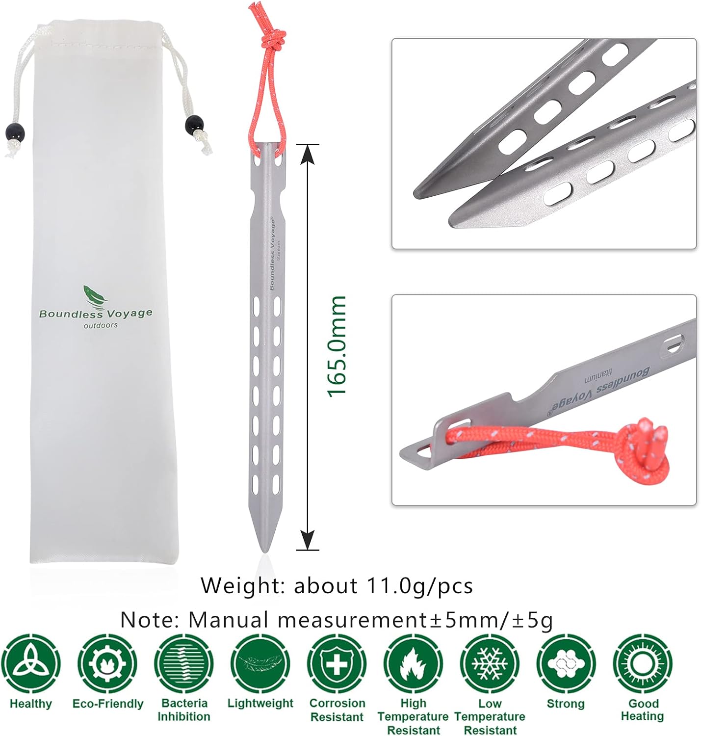 iBasingo 6pieces/Lot Ultralight Titanium Tent Pegs Outdoor Camping Tent Stakes for Sand Heavy Duty Portable Tent Nail for Garden Picnic A-Ti4008P