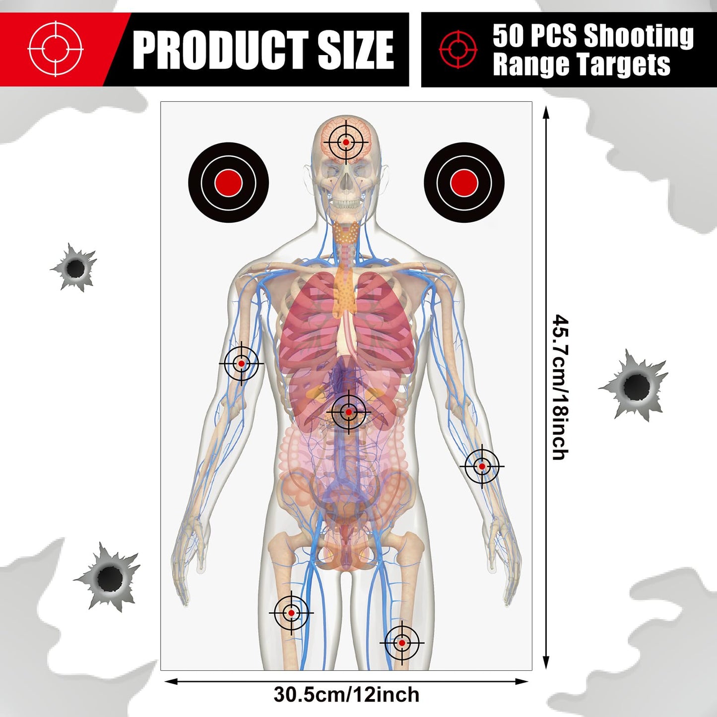 Hollowfly 12 x 18 Inch 50 Sheets Silhouette Paper Targets Medically Designed Gun Targets for Practice Range Anatomical Life Size Human Paper for Practice