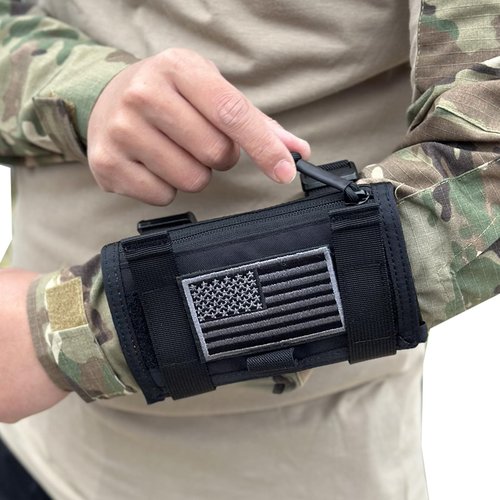 Tactical Arm Sleeve Map Pouch Case Documets Holder Wrist Case Wrist Map Holder Wristband Map Case Military Arm Pouch Tactical USA Flag Patch (Black)