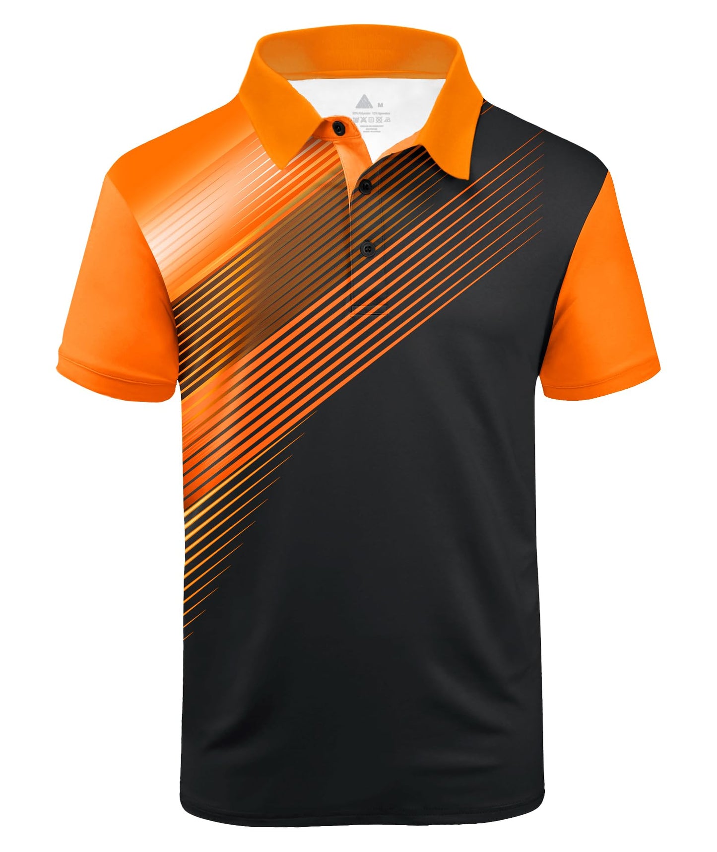 ZITY Mens Golf Shirt Short Sleeve Sport Moisture Wicking Performance Print Golf Polo Shirts for Men Collared Casual T-Shirt Black Orange Medium