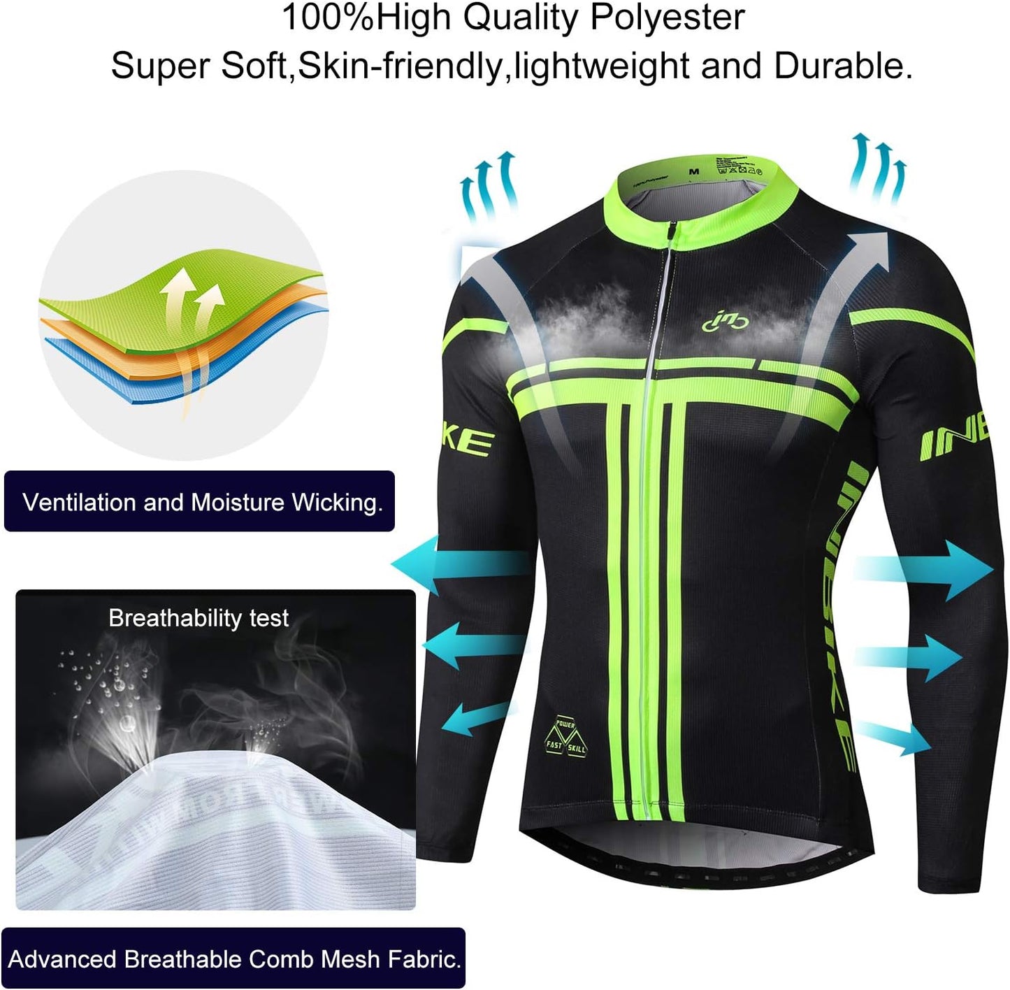 INBIKE Cycling Jersey Mens Set Reflective Breathable Biking Outfit Quick-Dry Bib Bicycle Jersey with 3D Padded Shorts