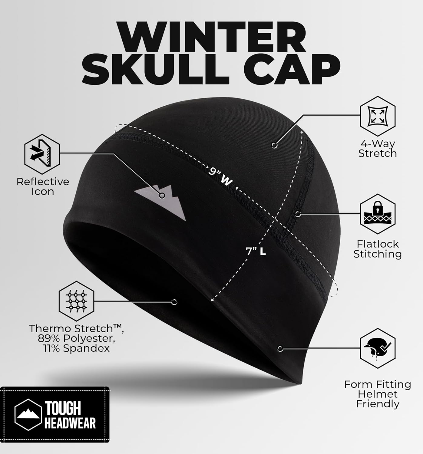 Tough Headwear Skull Cap for Men - Beanie Hats - Skully Beanie Cap - Cooling Skull Caps for Men Locs Sweat Dreads Running