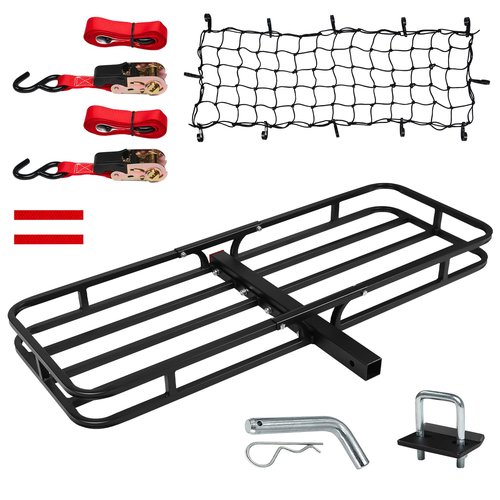 Donext 53" x 19" x 5" Hitch Cargo Carrier, 500 Lbs Heavy Duty Trailer Cargo Carrier Basket, Hitch Mount Cargo Carrier with Net, Strap, Tightener, Fits 2" Hitch Receiver for Car SUV Truck Pickup