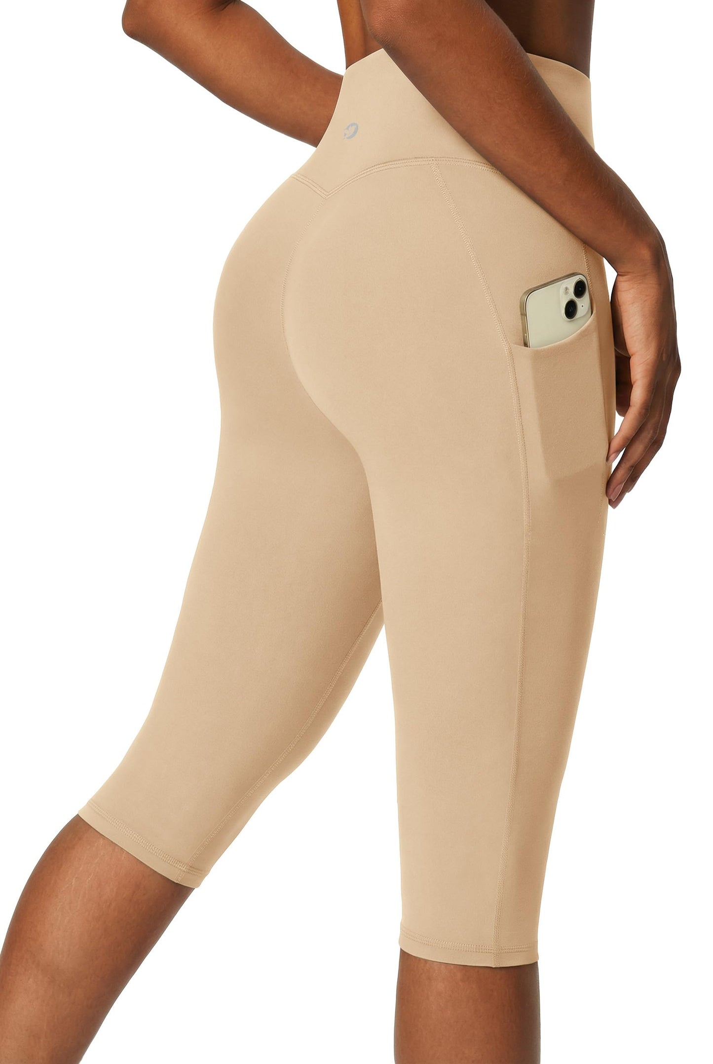 IUGA Capri Leggings for Women with Pockets Women's High Waisted Knee Length Capris Compression Yoga Pants Workout Leggings Khaki