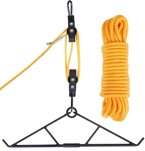 WHSSFINE Deer Hanger for Skinning, Deer Hunting Game Hoist Pulley Lift System with Gambrel, Max to 700LB for Hanging and Processing Deer Hog Goat