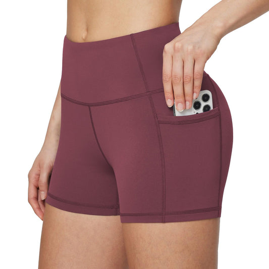 baleaf Gym Shorts Women 3" Biker Workout Yoga Spandex Running Volleyball Tummy Control Compression with Pockets Wine Red M