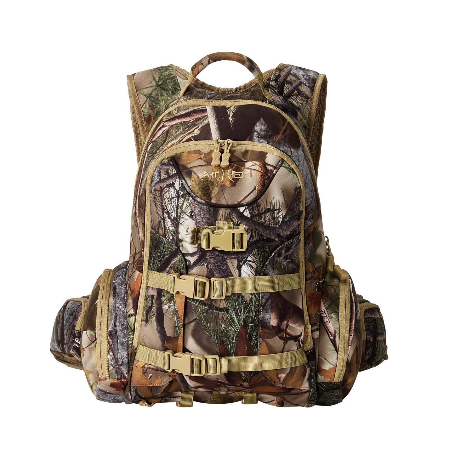 AMHEH Hunting Backpack for Men Outdoor Waterproof 31L Durable Hunting Day Pack for Bow Rifle Forest Camo