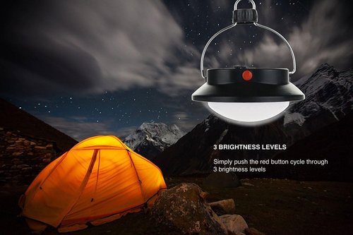 LED Camping Tent Light - Battery Powered, 3 Brightness Levels, Foldable Hook & Carabiner