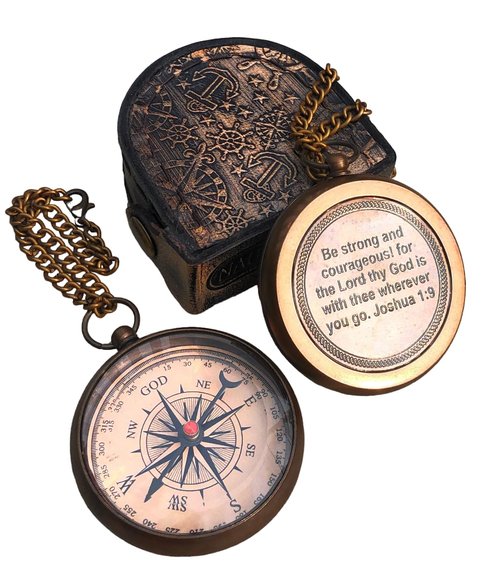 NauticalMart Brass Compass - God My Lord Guide Me, Personalized Gift for Confirmation, Baptism, Birthday, Graduation, Religious Gifts - Needle Lift Mechanism