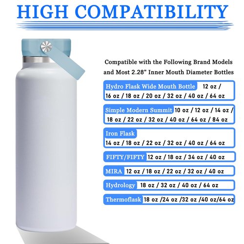 Insulation Lid for Hydroflask Wide Mouth 32 40 64 oz, Flex Handle Cap for Hydro Flask Lid Replacement Accessories, Rain - Dishwasher Safe