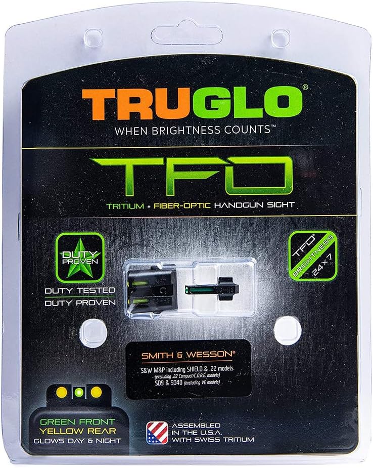 Truglo TFO Tritium & Fiber-Optic Handgun Sight Durable Snag-Resistant Glowing Front & Rear Night Sight, Compatible with Smith & Wesson M&P Series