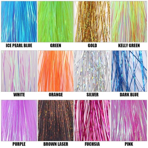 LURELINK-Flashabou-Fly-Tying-Materials-Making-Flies-Jig-Fishing-Lure-Supplies 12&24 Colors Crystal Krystal Flash String Holographic Ripple Saltwater Freshwater (12-Color Combinations)