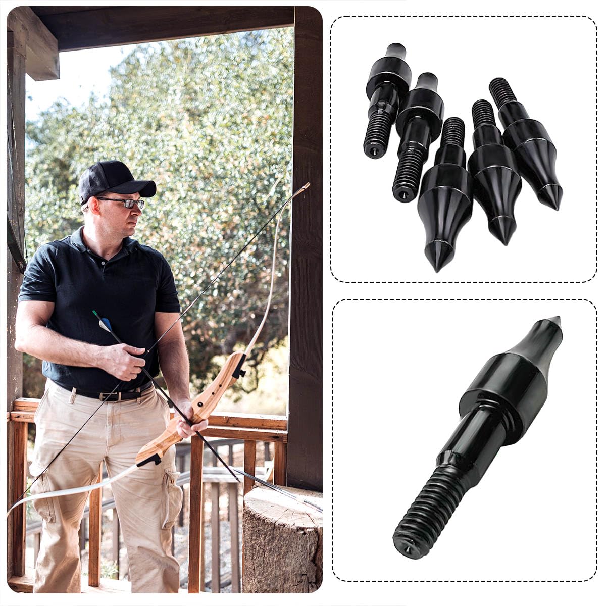 Qoaimu 100 Grain Archery Arrow Field Points Field Tips, High Precision 100 Grain Field Points, Screw-in Bullet Points for 5/16 Inch Arrows Broadheads for Recurve, Compound Bow Crossbow
