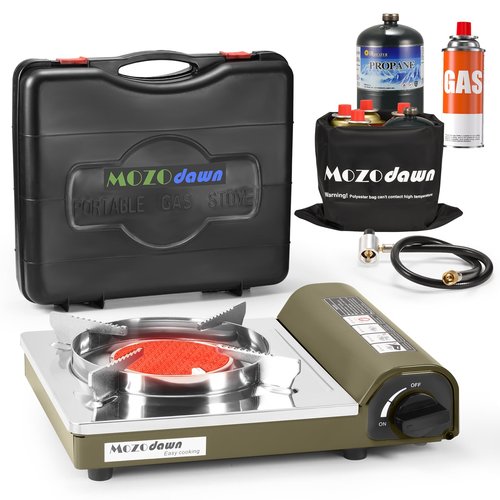 MOZODAWN Dual Fuel Camp Stove, 8000 BTU Infrared Butane & Propane Portable Gas Stove, Windproof Single Burner with Carrying Case | Storage Bag | Hose Adapter, Outdoor Camping Essentials