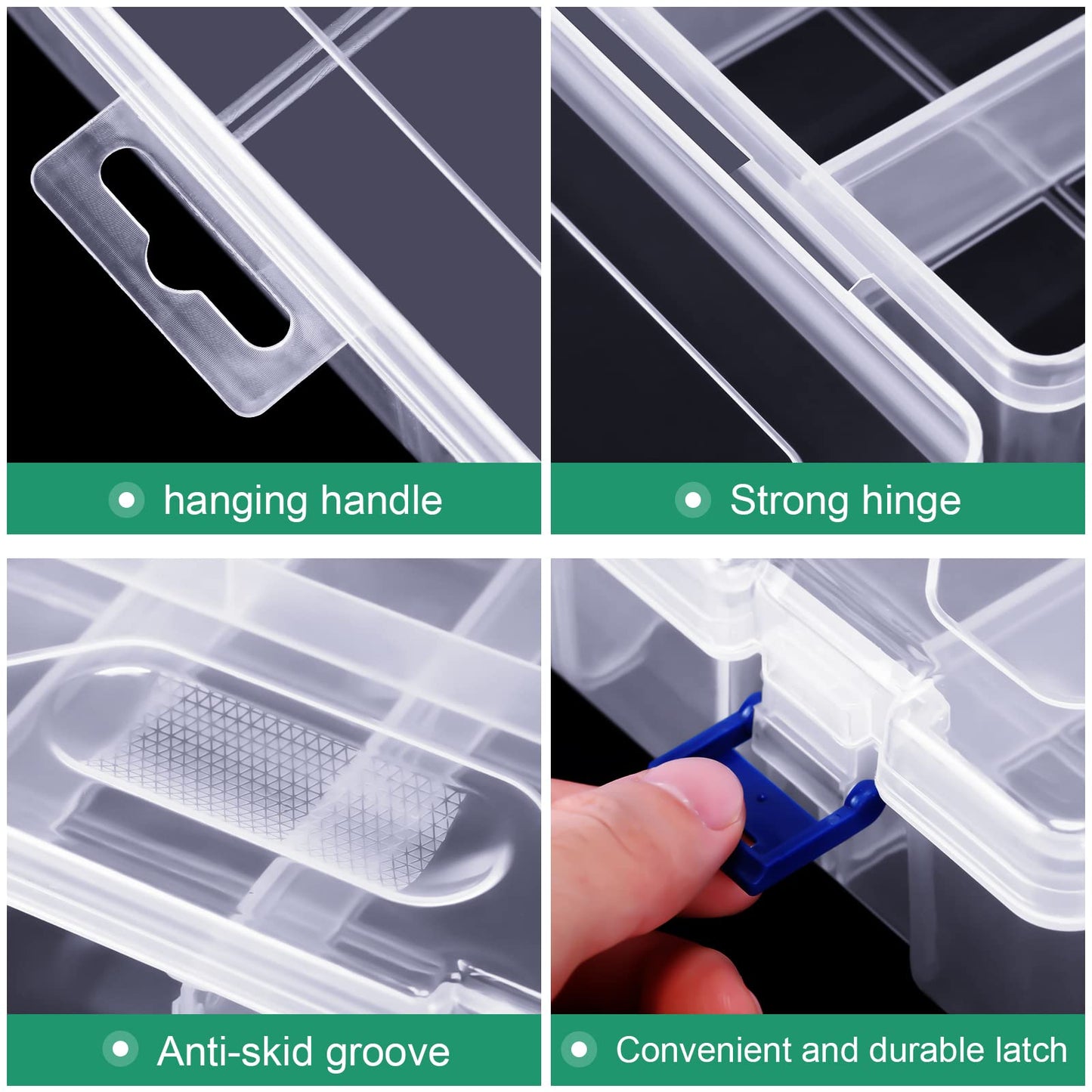 Honoson 6 Pack Fishing Tackle Box Organizer Storage Clear Fishing Box with Movable Tray Plastic Waterproof Compartment Organizer for Lure Container Craft Beads Jewelry
