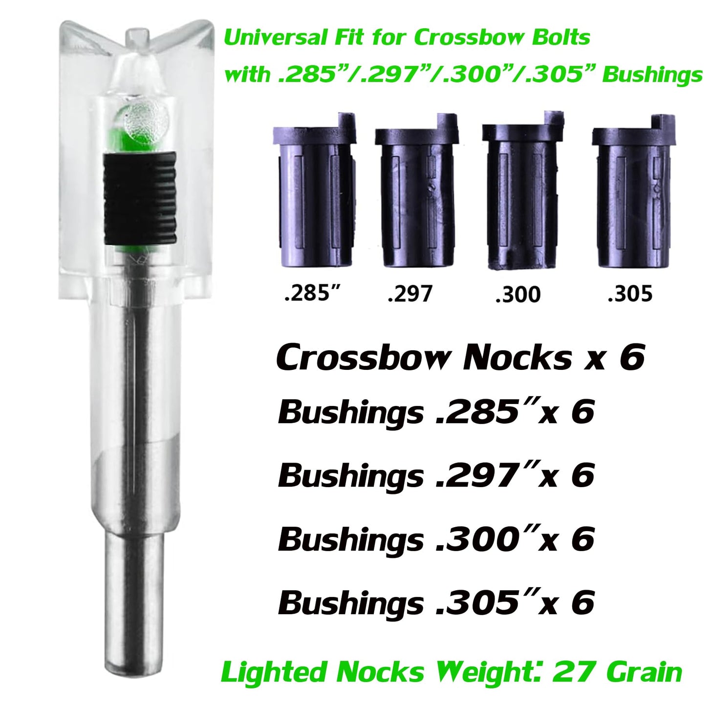 KEAUP 6/3 Pack Lighted Nocks for Crossbow Bolts with .285”/.297”/.300”/.305” Bushings High-Visibility Crossbow Lighted Nocks, On/Off Switch Included