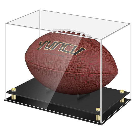1DOT2 Football Display Case, Clear Acrylic Memorabilia Football Case Box with Double-Layer Black Built-in Football Display Holder for Football Fans, Collectors (No Assembly Required)