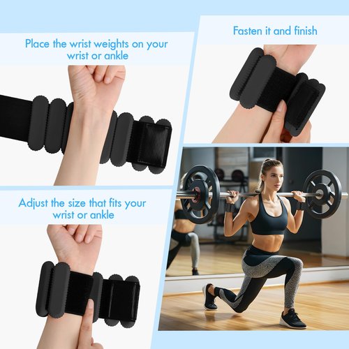 Wrist Ankle Weights for Women, Adjustable Ankle Weights Strength Training Silicone Bracelets Workout Wrist Ankle Weights for Men Women Yoga Running Dance Ankle Arm Leg Weights (2lb) (Black)
