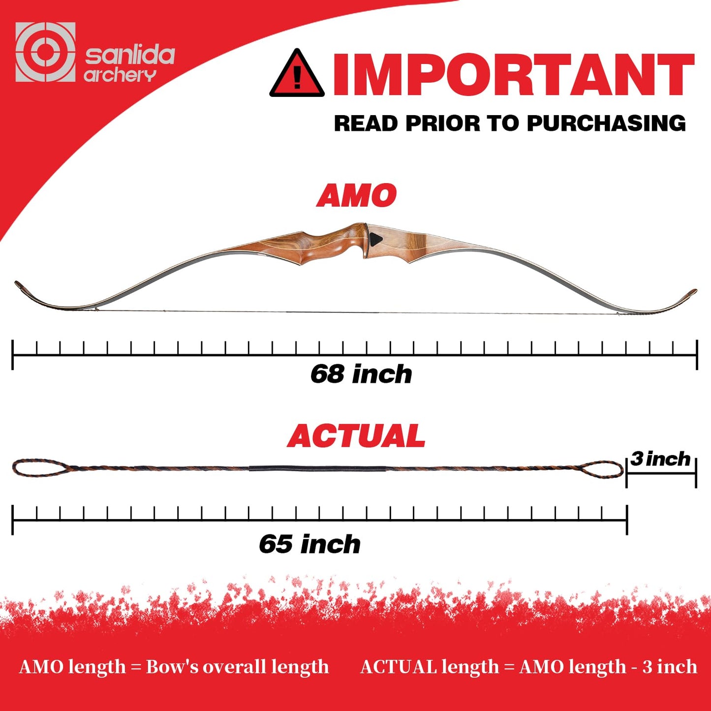 sanlida Archery 2PCS Dynaflight BCY D97 Handmade Flemish Twist Bow String 16 Strands Replacement for Traditional Longbow Recurve Bow One-Piece Bow, AMO Length 68" and 60" (AMO 68" (Actual 65"))