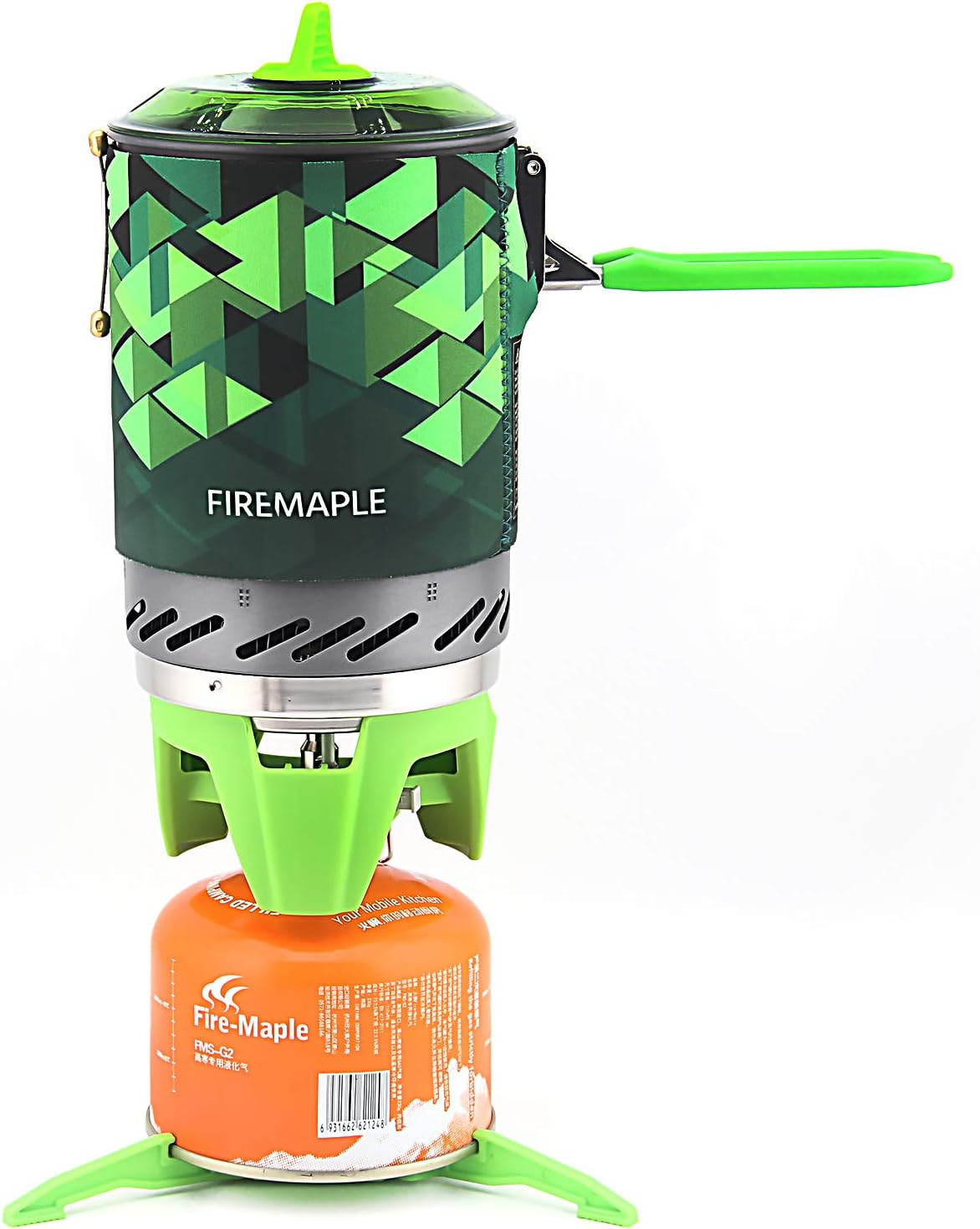 Fire-Maple Camping Backpacking Stove Camp Stove Backpacking Cooking Set 1L Camping Pot Fixed Star 2 Cooking System (Green)