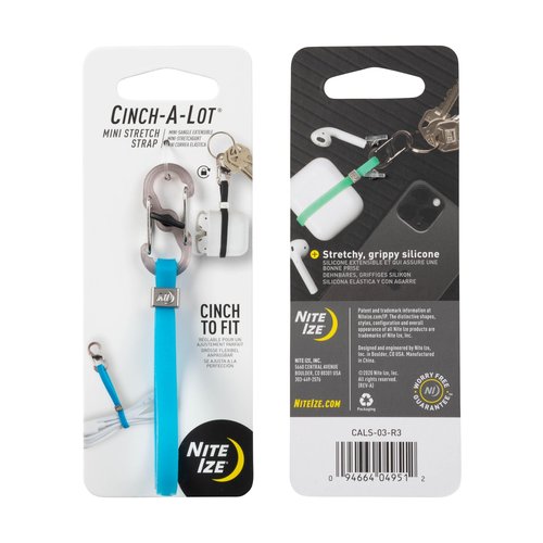 Nite Ize Cinch-A-Lot Mini Stretch Strap - Keychain Accessories with Tiny S-Biner - Small Carabiner to hold Lip Balm, Cords & More - Blue, (3 Pack)