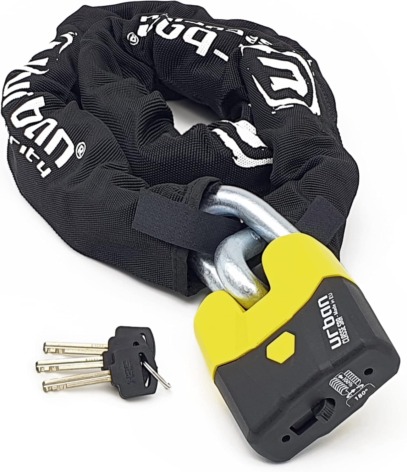 Urban Security U8K120 Motorcycle Chain Lock High Security Chain Lock Motorcycle Anti Theft Heavy Duty Motorcycle Lock, Cut Proof Chain and Cut Resistant Padlock, Cycle Lock Chain SRA Approved, 120cm