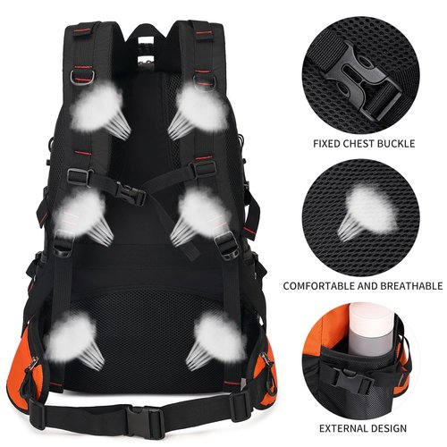 Nerlion 40L Hiking Backpack Travel Backpack for Men Women Camping Waterproof Outdoor Hiking Daypack Lightweight Backpack (Orange)