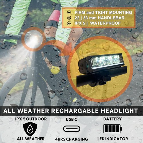 UWILE Ultra Bright Rechargeable Bike Led Light for Night Riding. Multiple Bean Modes. Firm Bracket for Tubular Handlebar.Bicycle Ebike Scooter Minibike