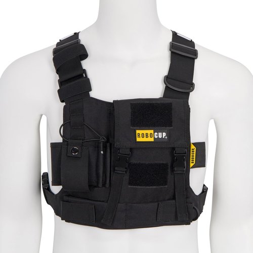 ROBOCUP Radio Chest Harness Vest - Adjustable Utility Organizer with Silent Buckle Closure - Full-Size Ham Radio Pouch, Secure Fit, Work Gear with D-Ring, Reflective Safety Stripes, Hook & Loop Patch