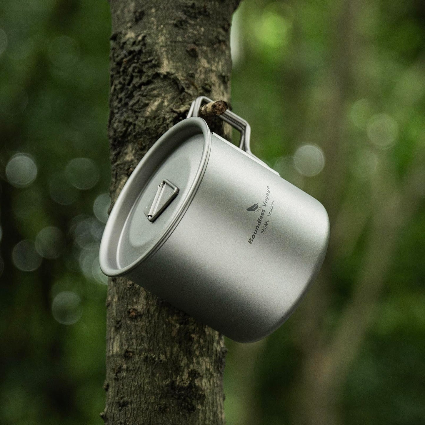 iBasingo 350ml Titanium Cup with Lid Foldable Handle Single-walled Camping Mug Lightweight Portable for Outdoor Drinking Drinkware US-Ti3058D