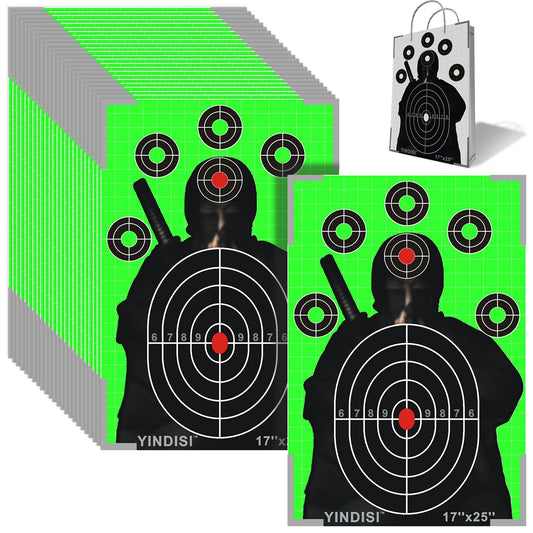 17x25 inch Fluorescent Green Opponent Silhouette Target with White Grid Lines, NonReflective Surface, Includes Carrying Bag, 25 Sheets, Ideal for Handguns, Rifles, Airguns, BB Guns